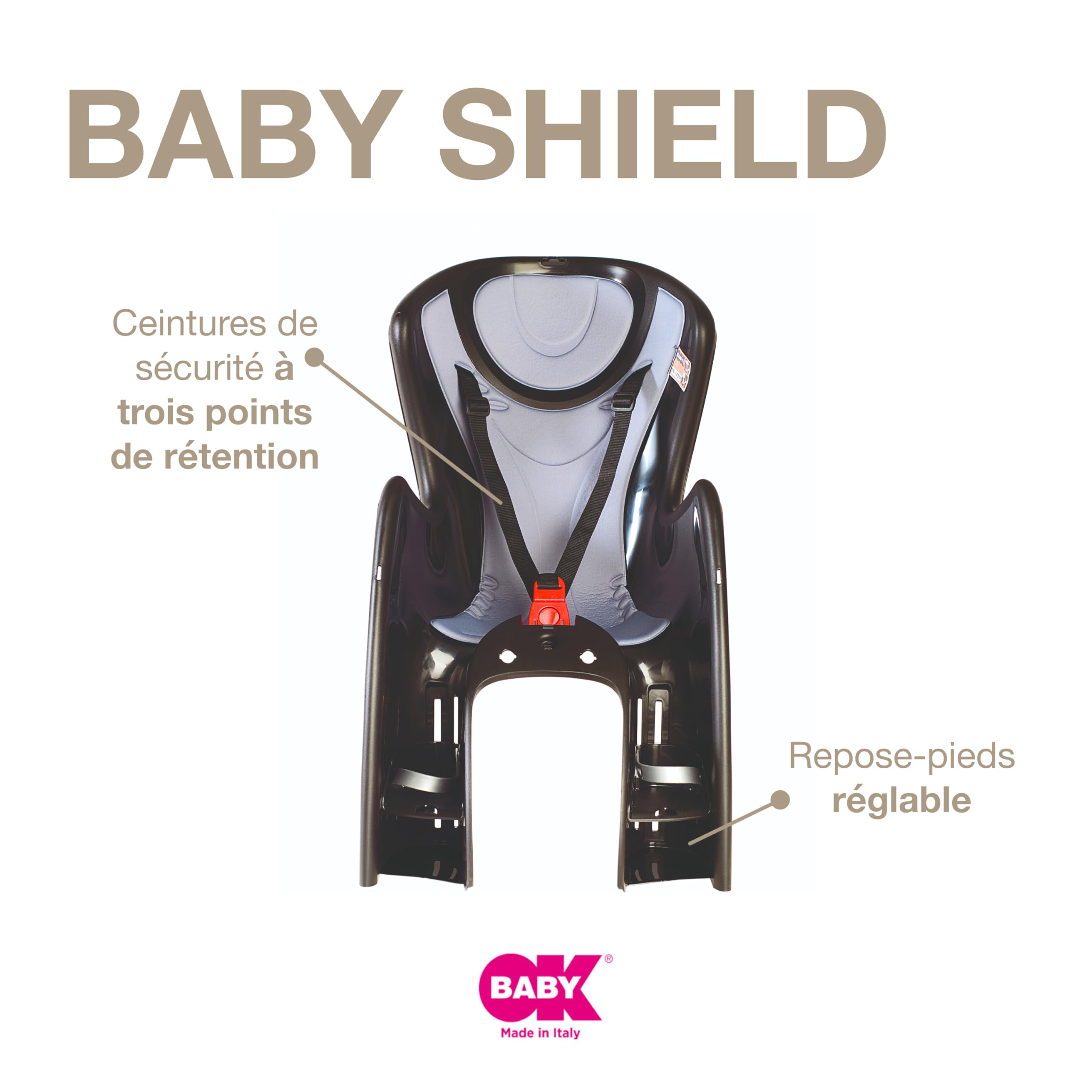 OKBABY Siège vélo pour bébé Ceinture de sécurité intégrée Noir/Gris 9-22 kg