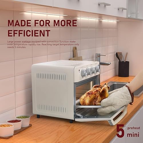 Miniatura 3 de Horno tostador con freidora de aire, encimera compacta de convección pequeña para papas fritas, pollo, pizza, pastel, pan, magdalenas, bistec, 19