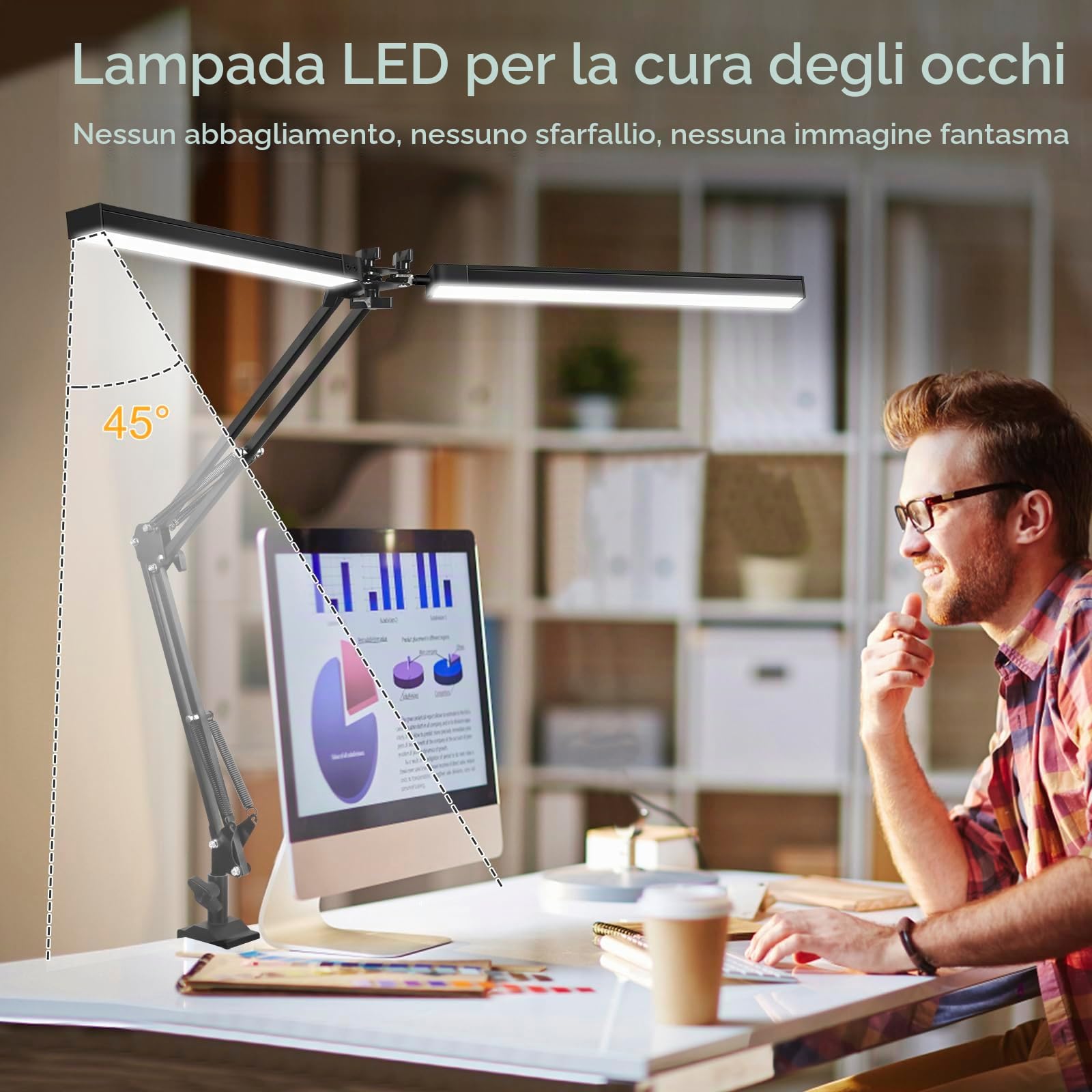 NOEVSBIG Lampada da tavolo, 2 in 1 protezione per occhi lampada, 3 modalità di colore e regolazione continua, regolabile Lampada Scrivania con funzione di memoria
