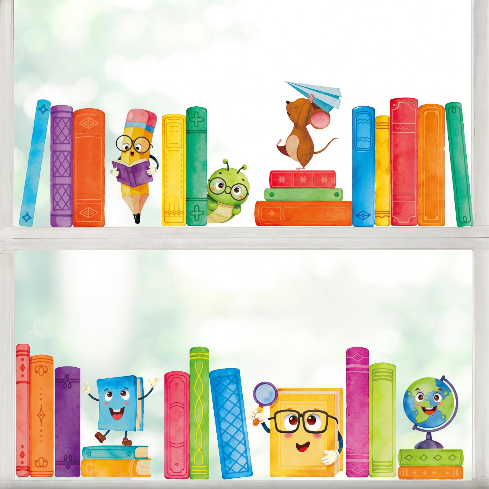 9 Sheets Back to School Window Stickers - Reading Book Classroom Decor