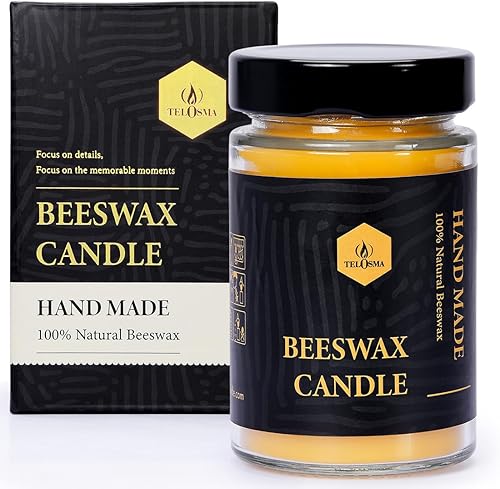 Vela en tarro de cera de abejas en recipiente de vidrio, aroma a miel ligeramente dulce, vela orgánica natural sin humo, combustión limpia Vela de