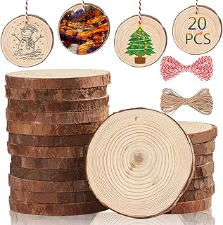 Artmag Natural Wood Slices 20pcs 3.1"-3.5" Unfinished DIY Crafts Predrilled with Hole Round Wooden Circles for Arts Rustic Wood Slices Christmas Ornaments Decor