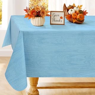 Smiry Rectangle Table Cloth, Waterproof Vinyl Tablecloths with Flannel Backing, Wipeable Spillproof Plastic Wood Grain Table Cover for Dining, Indoor and Outdoor (Aqua, 52" x 70")