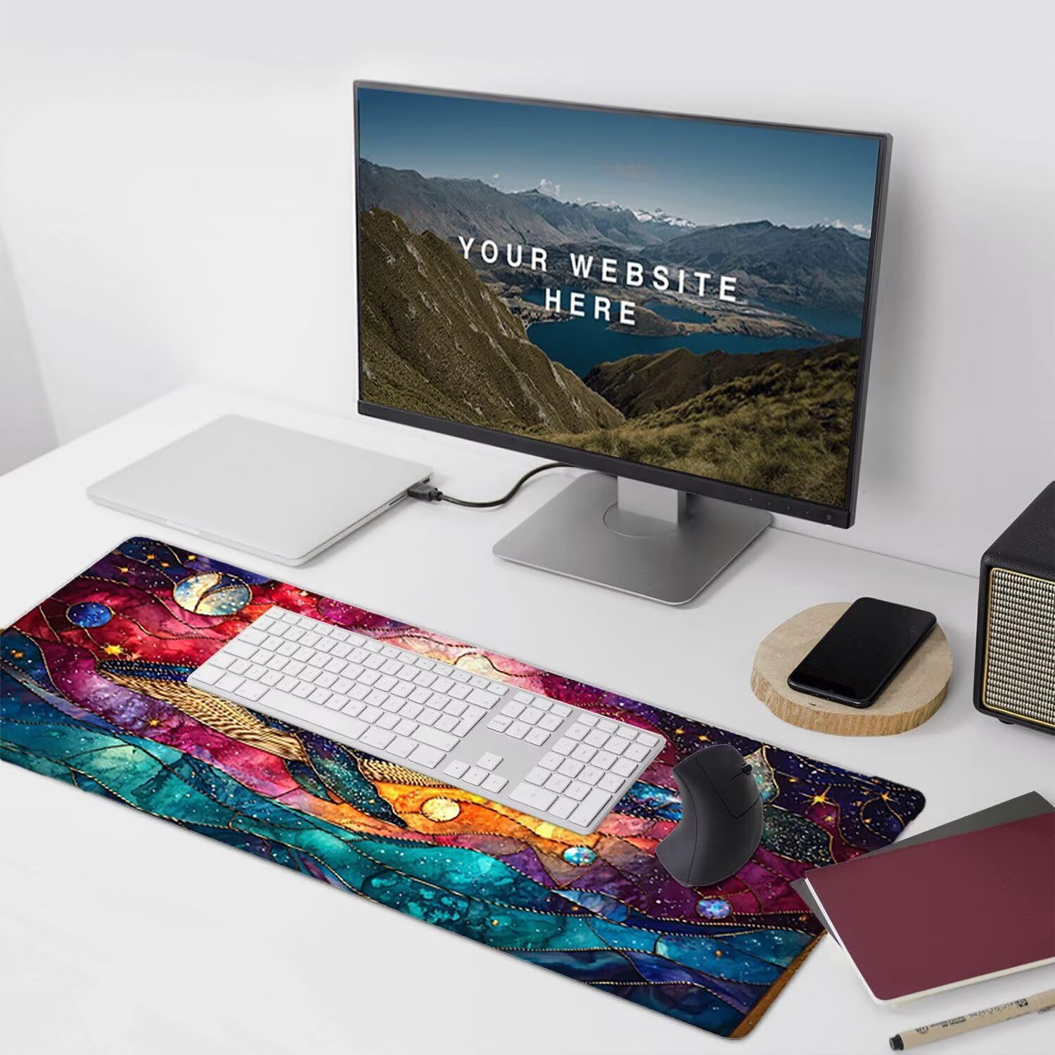 Podkładka pod mysz do gier XXL Mousepad 1000 x 500 mm, duża podkładka pod biurko z antypoślizgową gumową podstawą dla graczy, poprawia precyzję i szybkość (gwiaździsty wieloryb) X-909