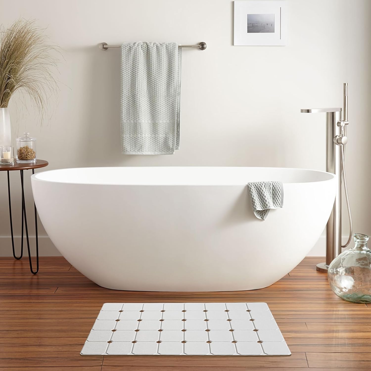 Bath Mat for Textured Tub: Silicone Bathtub Mat Foldable Shower Mat Non Slip Tub Mat No Suction Cups 28 X 17.7Inch - White
