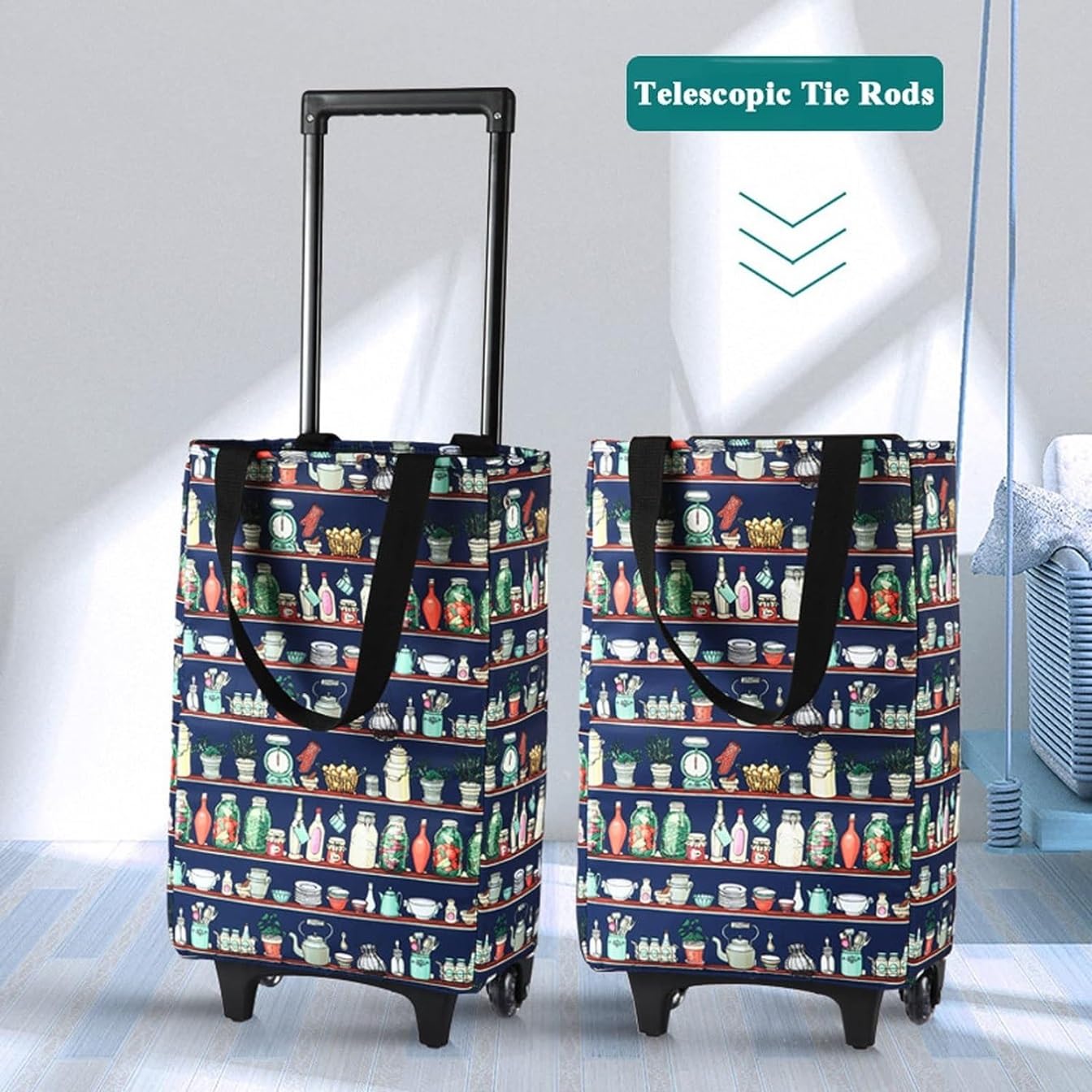 Carrito de la Compra, Bolso de Compras con Ruedas, Peso Ligero Plegable, Bolsas supermercado Carrito, aisladas