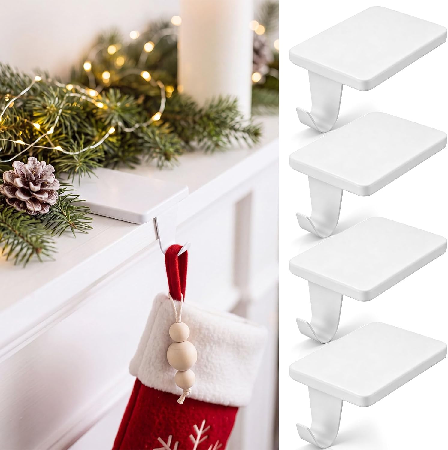 Zhengmy 4 Pcs Christmas Stocking Holders, White
