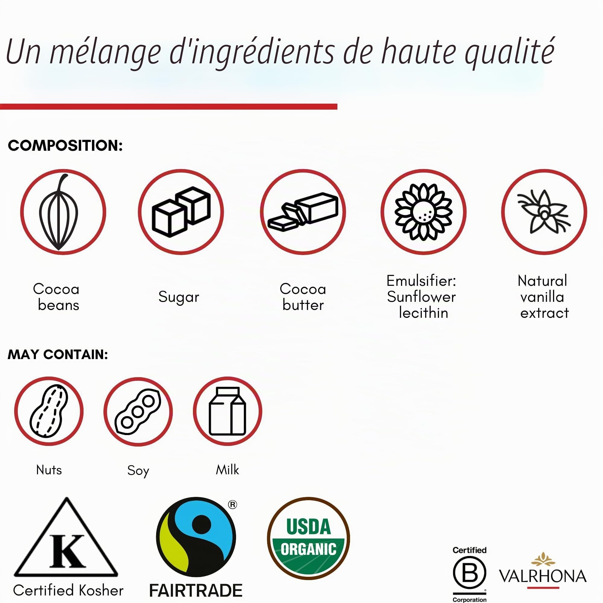 Valrhona Disques de chocolat noir de cuisson française (fèves) ORIADO 60% Cacao Bio et commerce équitable Trempe facile Crémeux et équilibré Pour brownies, gâteaux, mousses et glaçages 1 kg (1 pièce)
