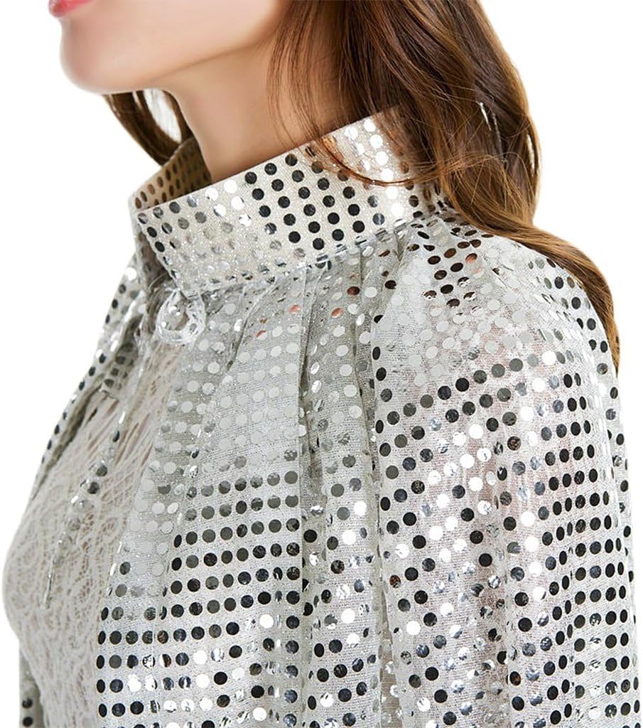 PURFUN Women Shiny Sequins Long Cloak Halloween Witch Costume Robe Christmas Cape - Image 7