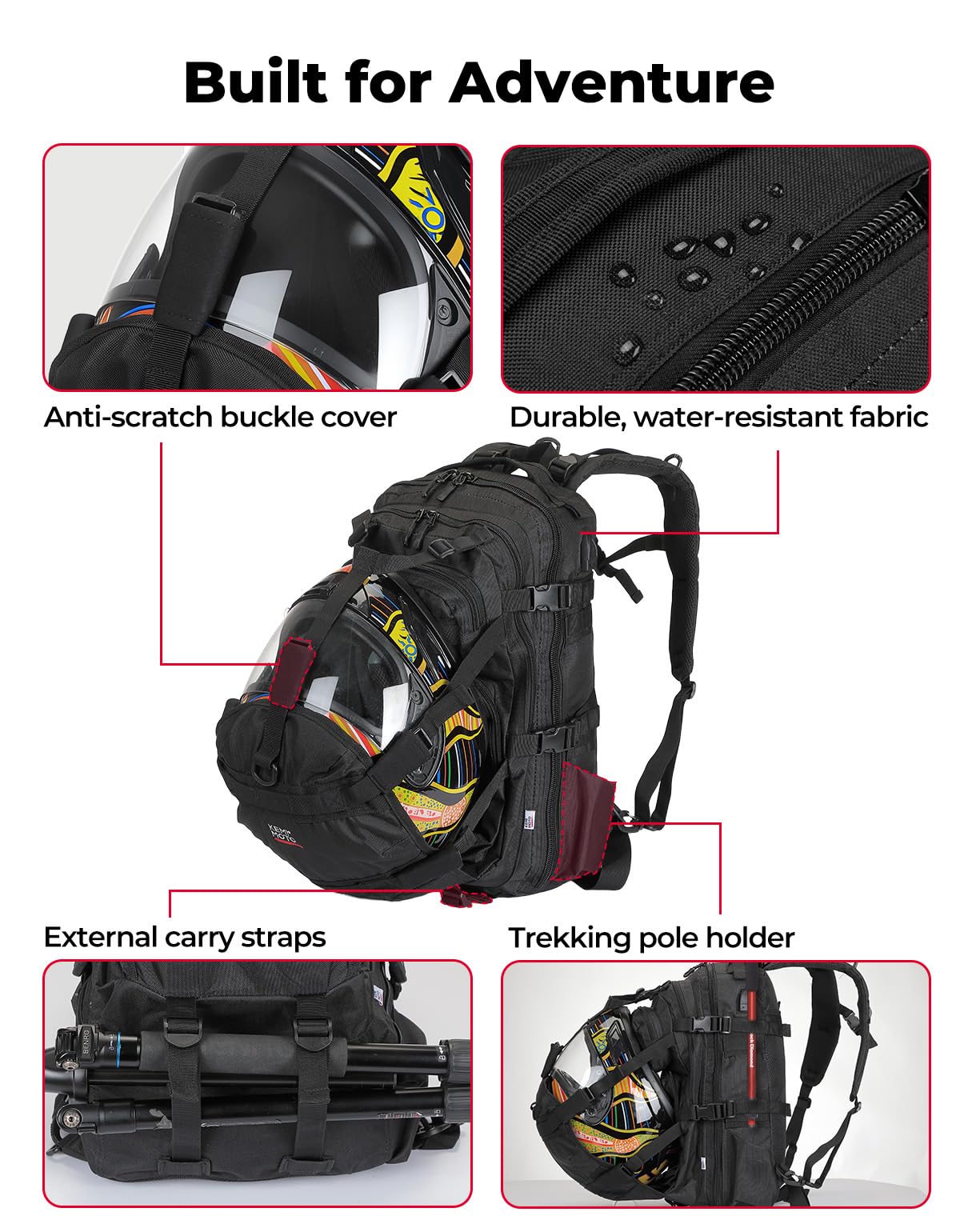 KEMIMOTO - Mochila para Casco de Motocicleta, Bolsa de Casco de 37L de Gran Capacidad con Puerto de Carga USB, Mochila de Conducción y Desplazamiento para Hombres