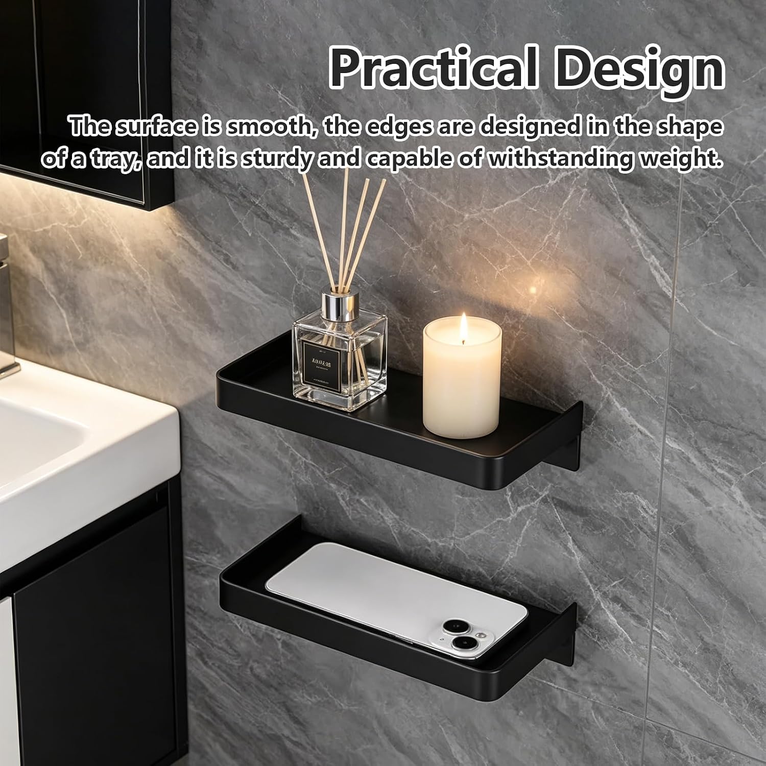 Bathroom Phone Shelf, Floating Bathroom Cell Phone Holder Shelf, Stainless Steel Toilet Phone Holders with Screw Kit, 7.3x3.5in Toilet Phones Shelves for Glasses, Cups