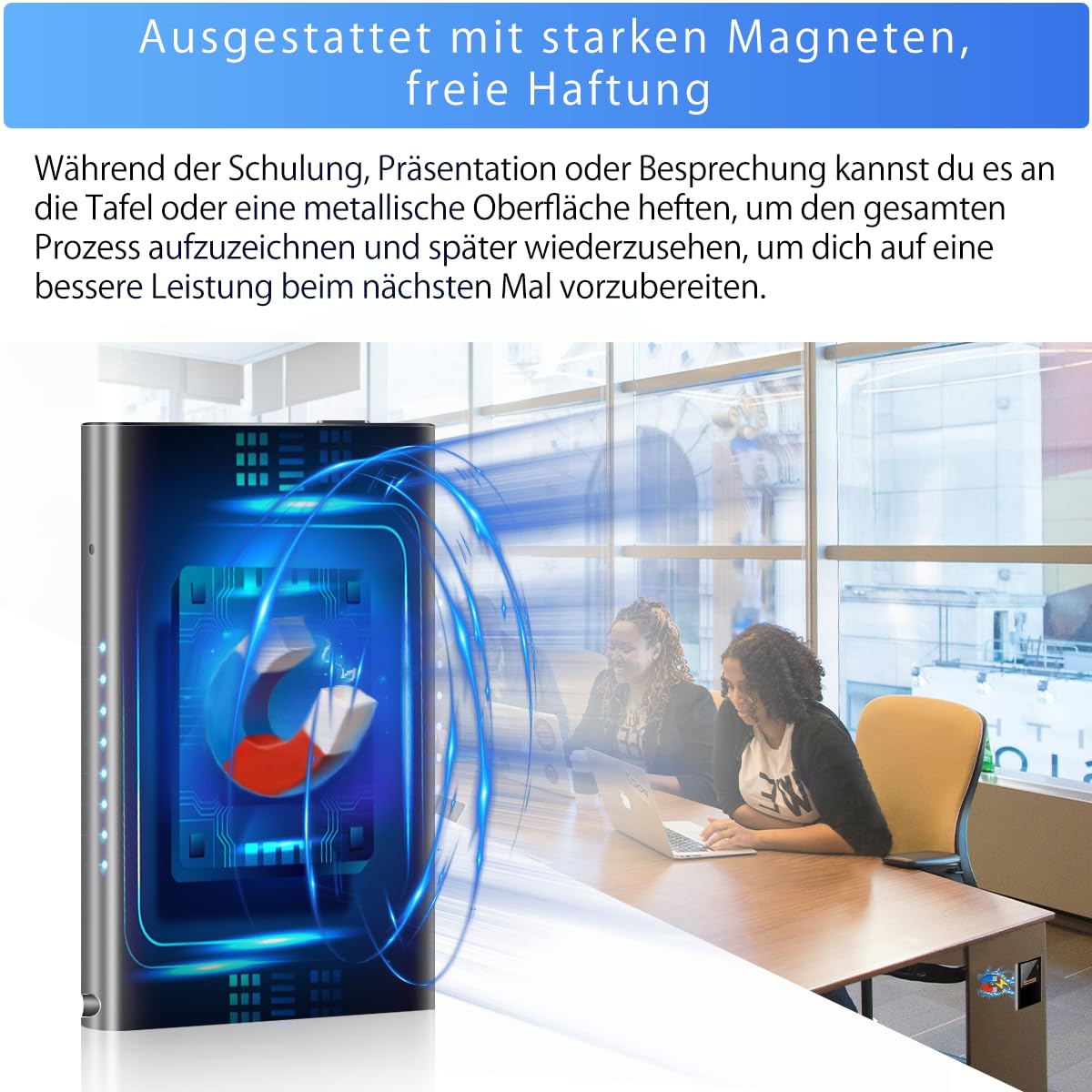 16GB Mini Diktiergerät mit eingebautem Magnet,1130h Speicher Diktiergerät Aufnahmegerät,Wiedergabe mit DSP-Rauschunterdrückung & HD-Audio Voice Recorder, One-Touch-Aufnahme, Interview, Meeting