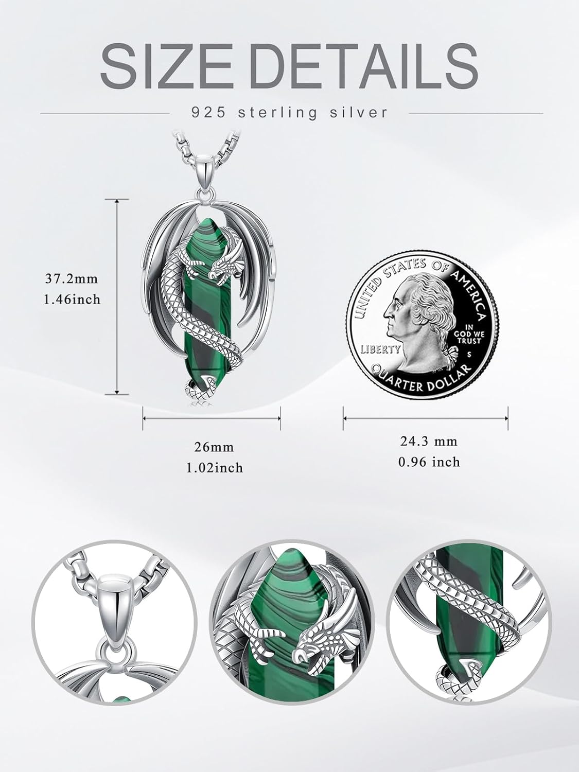 Dragon Necklace 925 Sterling Silver Crystal Dragon Pendant Healing Crystal Pendant Spiritual Protection Dragons Jewelry Gifts for Men Women - Image 2