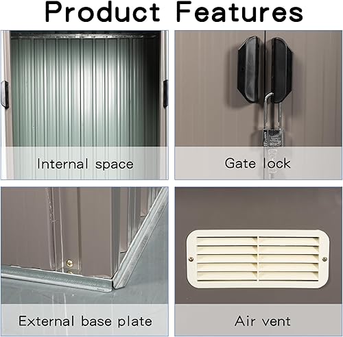Miniatura 5 de Cobertizo de almacenamiento de metal para exteriores de 6 x 4 pies, casa de herramientas de almacenamiento con techo acolchado y ventilación de