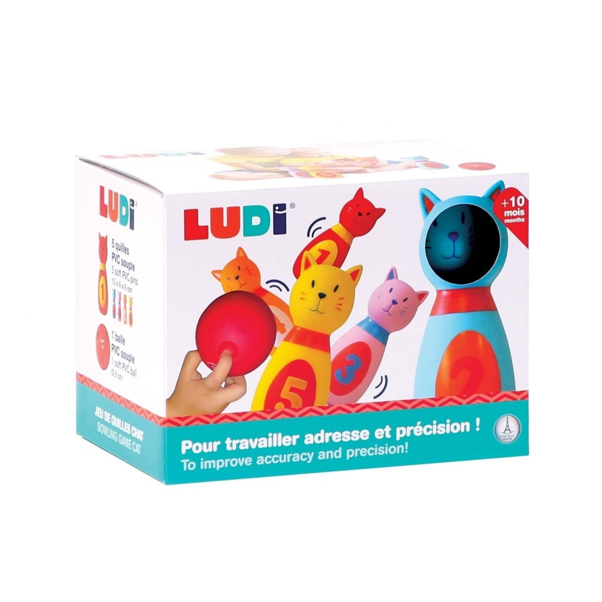 Jeu de Quilles - LUDI - Souples pour Bébé - 5 Quilles Animaux - Balle Jeu de Quilles - LUDI - Souples pour Bébé - 5 Quilles Animaux - Balle