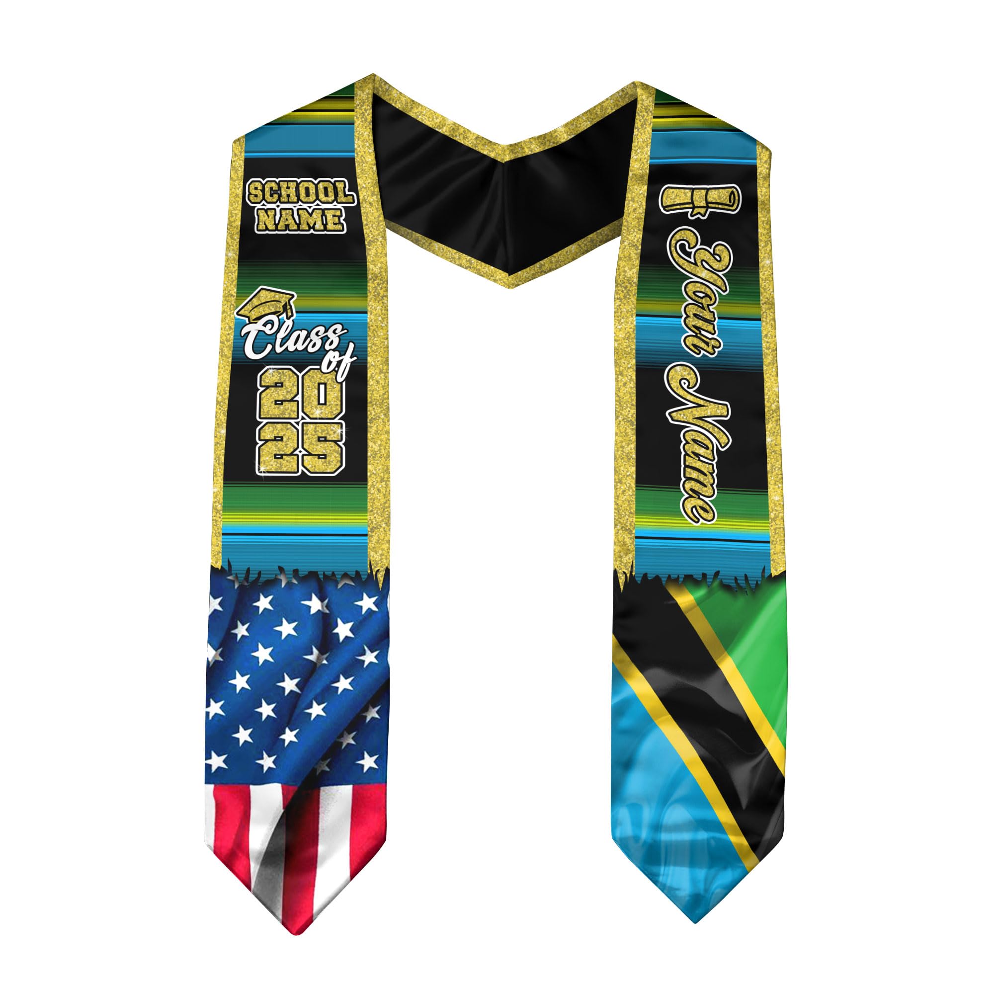 Tanzania Graduation Sash, Custom Tanzania American Flag Graduation Sash 2025, Tanzania Graduation Stole 3