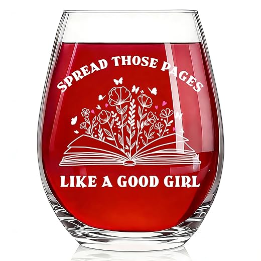 Fatbaby Book Lovers Wine Gift, Funny Wine Glass for Women Reader,Christmas Thanksgiving Birthday Gifts For Bookish Her 15OZ
