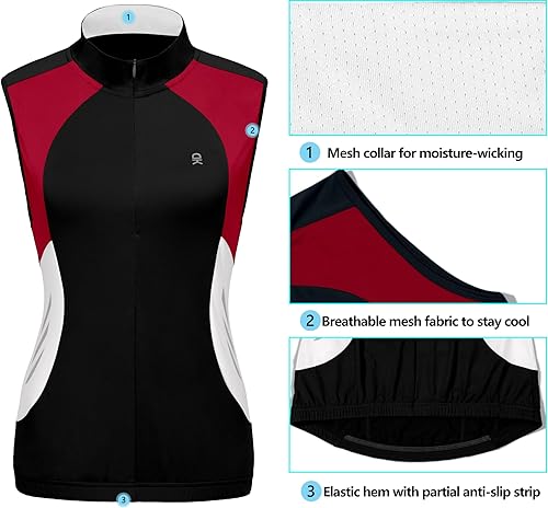 Miniatura 5 de Little Donkey Andy Chalecos de ciclismo transpirables con media cremallera para mujer, camisetas sin mangas reflectantes para golf, 4 bolsillos