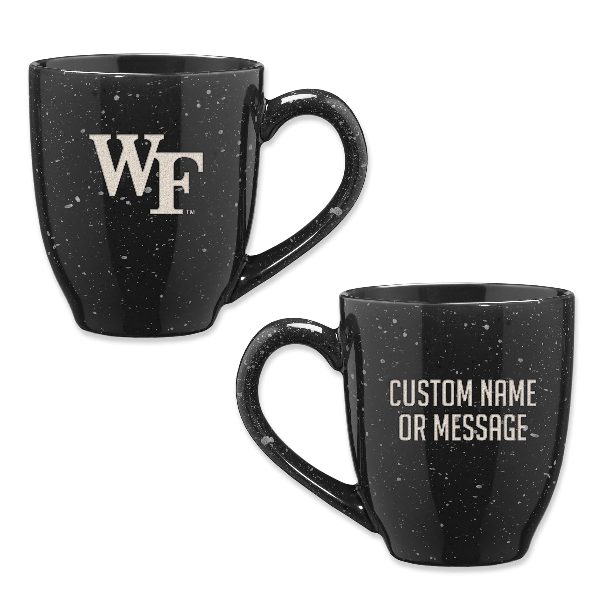 Rico Industries NCAA Wake Forest Demon Deacons Black Personalized 16 oz Team Color Laser Engraved Speckled Ceramic Coffee Mug