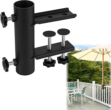 Outdoor Patio Umbrella Clamp, Heavy Duty Umbrella Clamp Stand Holder, Patio Umbrella Fixed Clip Metal Umbrella Clamp for Beach Courtyard Balcony Deck Bleachers Boats,Black