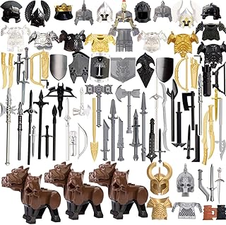 FUNDE Weapons & Armor Pack, Medieval Ancient Military Weapons Armor Helmets Accessories Kit Compatible with Lego Minifigures - 78Pcs