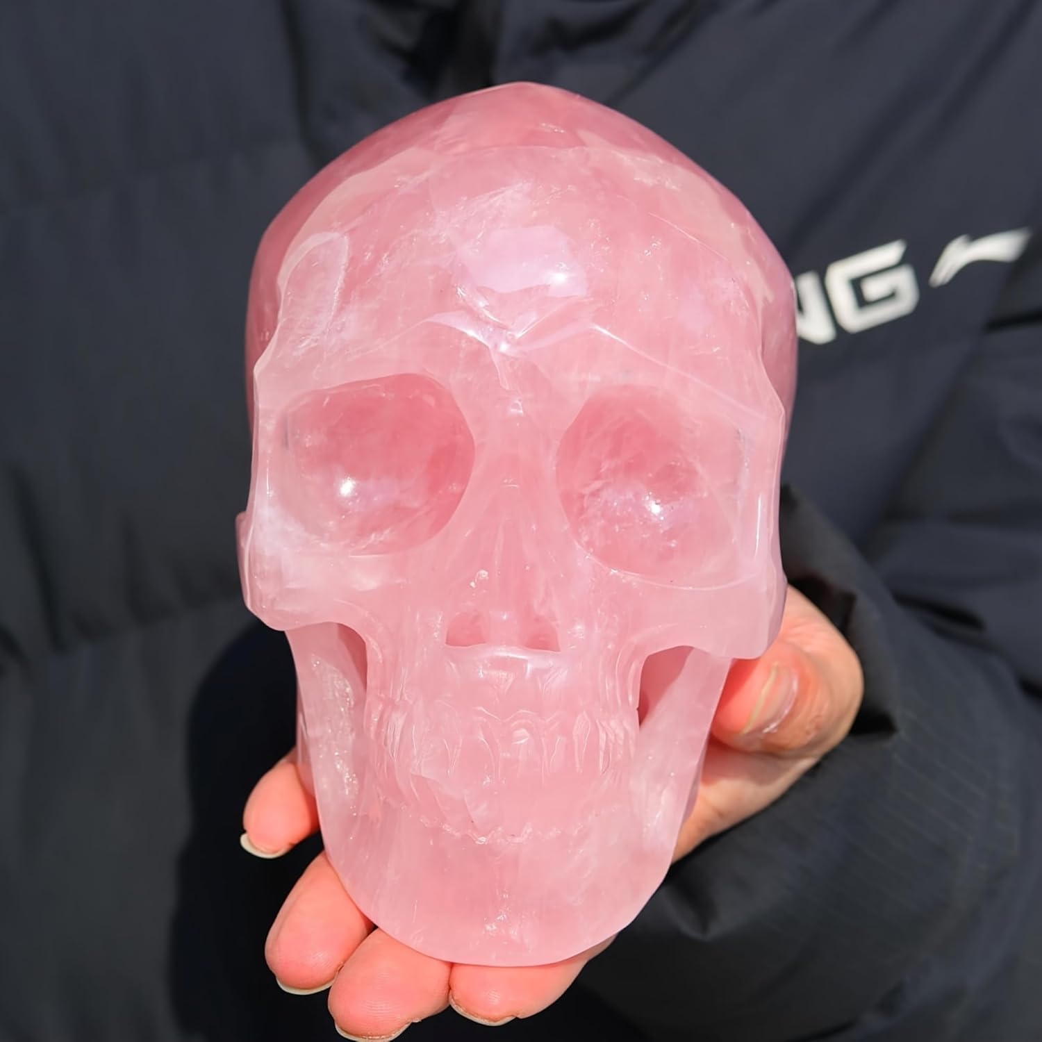 Large Natural Rose Quartz Crystal Carved Skull - 1Pc 3.5"-4" Hand-Carved Crystal Skull Statue, Spiritual Crystals for Home Office Spiritual Decor