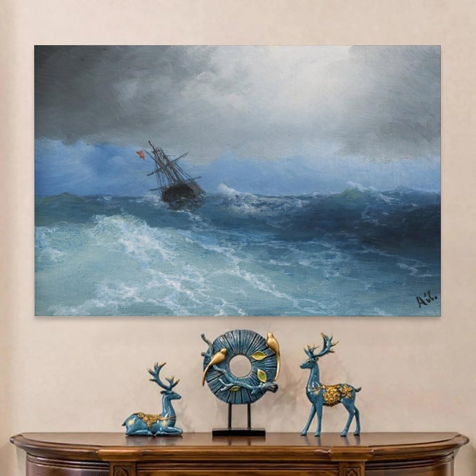 NgAnoh Stampa artistica da parete su tela di Ivan Aivazovsky che raccoglie tempesta di Ivan Aivazovsky, idea regalo, decorazione per soggiorno e camera da letto, 40 x 60 cm