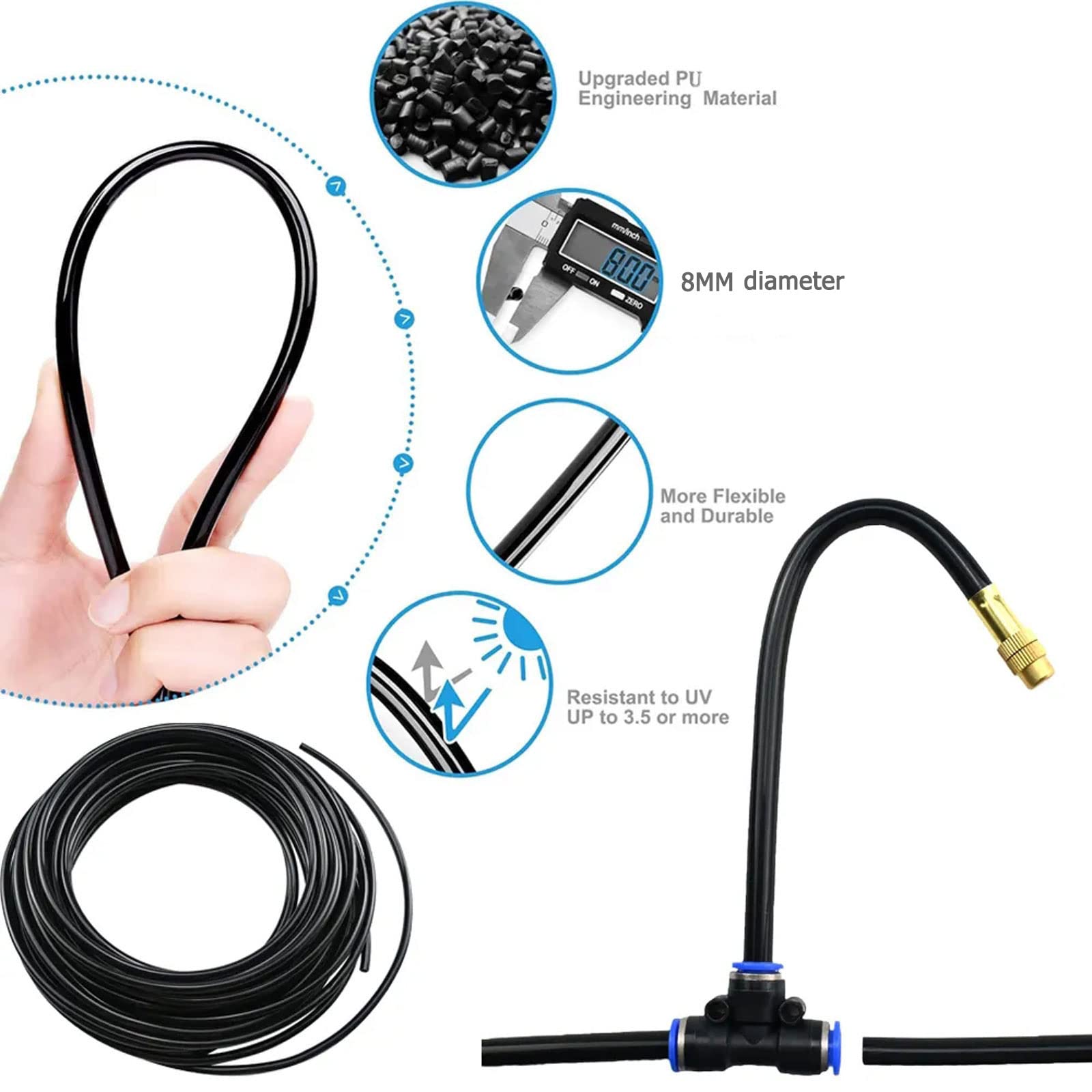 Kit di irrigazione a goccia, Sistema di nebulizzazione del gocciolamento raffreddamento patio Pompa silenziosa 24 V Ugelli regolabili Filtro linea flessibile 6-20 m(10m tube+10 nozzles)
