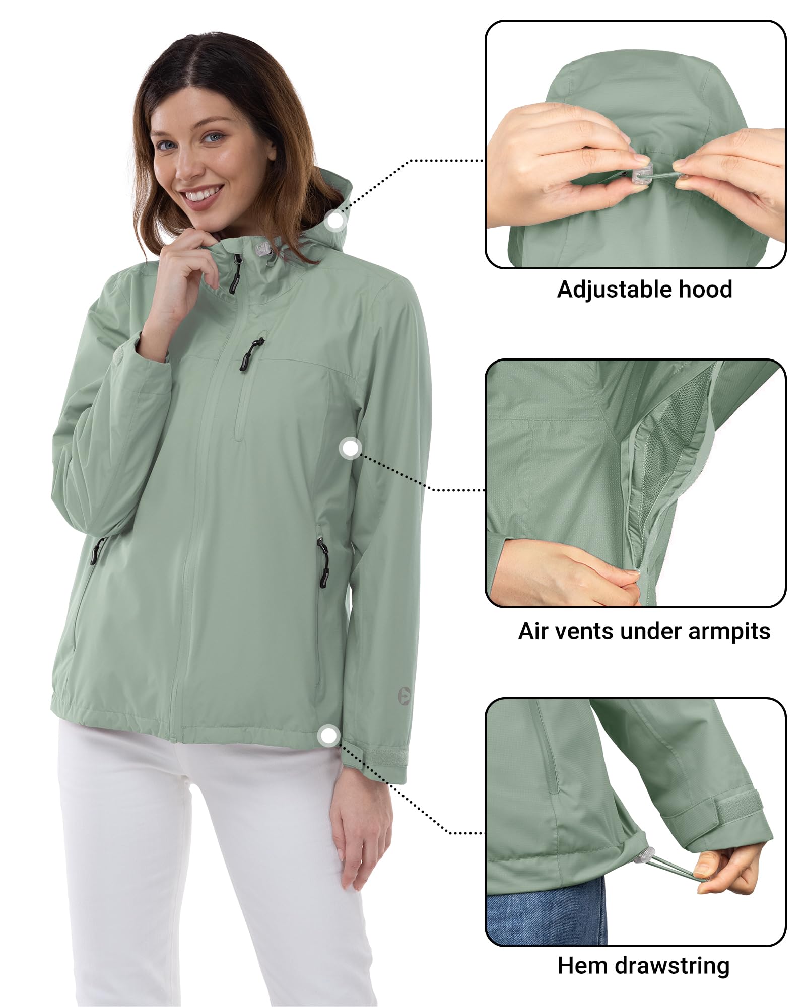 Outdoor Ventures Damen Regenjacke 10000MM Wasserdicht Leichte Gefüttert Packbar Sportjacke Funktionsjacke Atmungsaktiv Fahrrad Jacke mit Kapuze