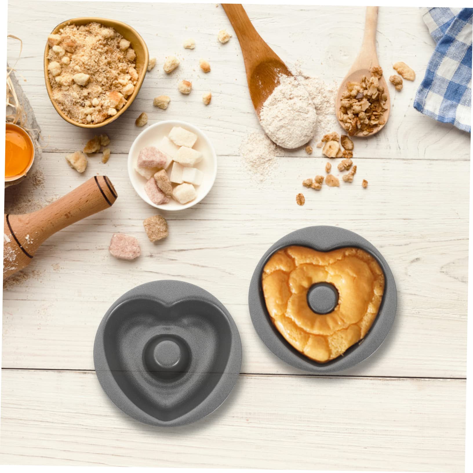 COLLBATH 5 Sätze Herzförmige Donutform Donutpfanne Backen Donutformen Backform Für Die Küche Donutform Herz Donutform Rund Antihaftbeschichtet Donuts Kuchen 2 Stücke * 5