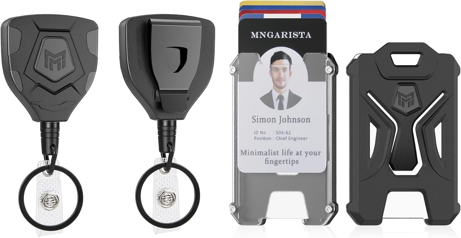 MNGARISTA 2 - Pack Heavy Duty Retractable Keychain with Belt Clip & 2 - Pack Heavy Duty Vertical Badge Holder Bundle