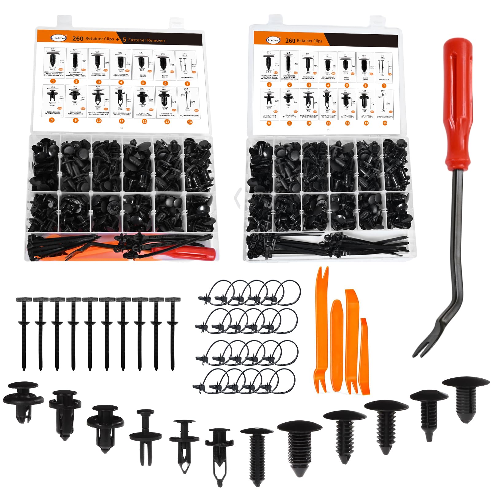 2 Sets 260PCS Car Bumper Retainer Clips Kit Auto Plastic Rivets Push Fasteners