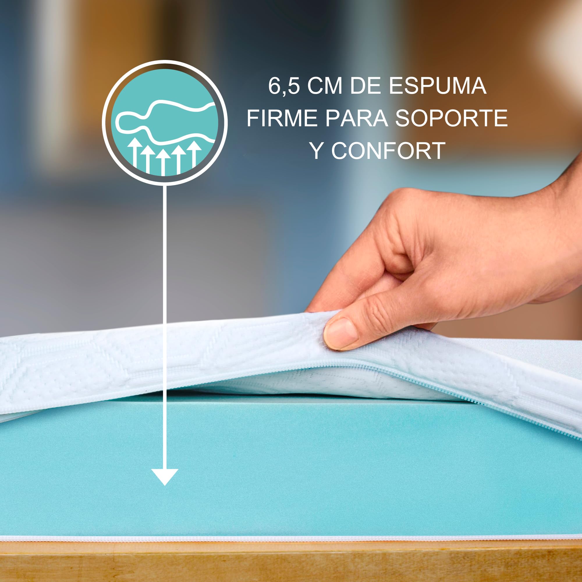 WENDRE Topper Colchón 100x200 – 7 cm Espuma Fría – Firmeza Alta – Comfort Plus – con Elásticos de Sujeción – Funda Lavable – Certificado Oeko-Tex – Fabricado en Europa