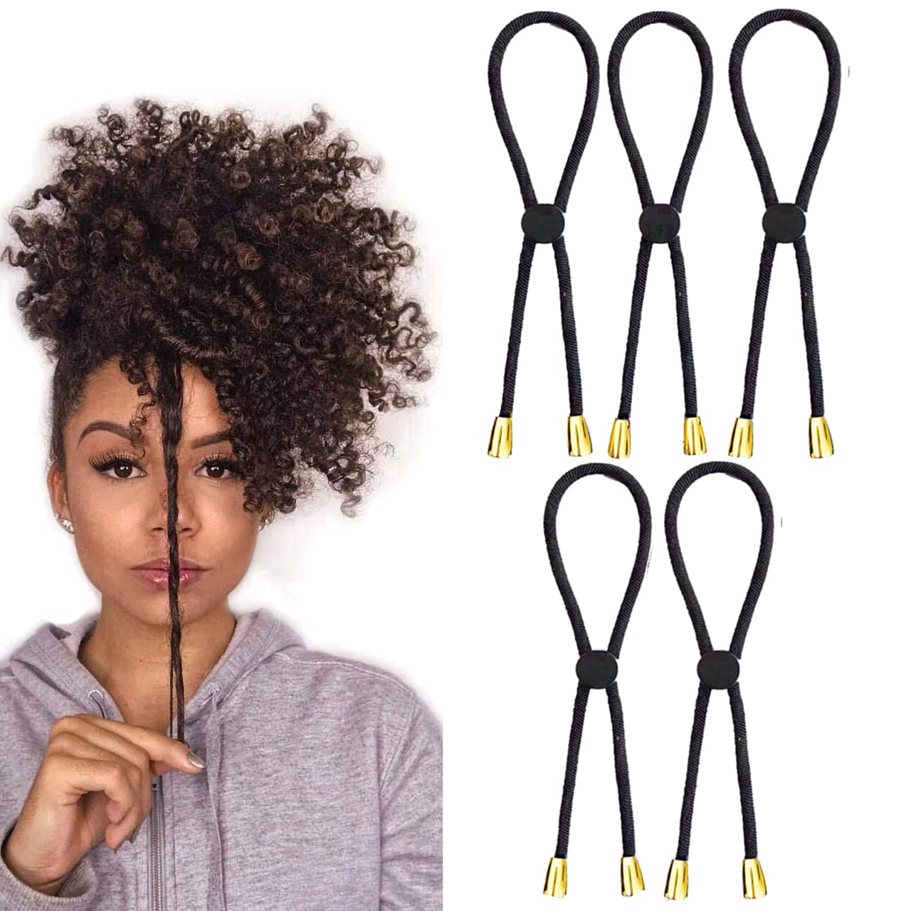 6PCS NEW Adjustable Hair Ties Long Hair Holder Afro Puff Ponytail Ties Length Hairband for Women with Natrual Curly Hair Thick,Loc,Braided Hair,No-Slip Design (Style-B-6PCS)