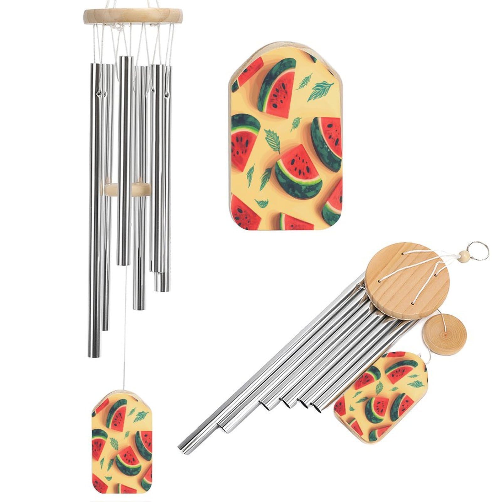Summer Watermelon Wind Chimes for Outside Personalized Sympathy Wind-Chime with 6 Tuned Tubes Elegant Aluminium Wind Chimes Memorial Windchimes Best Gift 20.5"