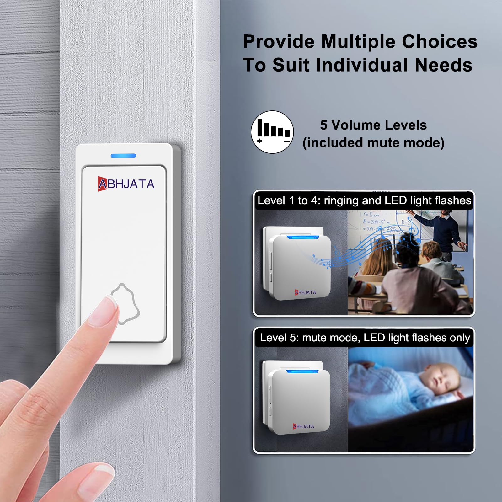ABHJATA Wireless Door bell, 1000ft/300M Long Range DoorBell Kit 4