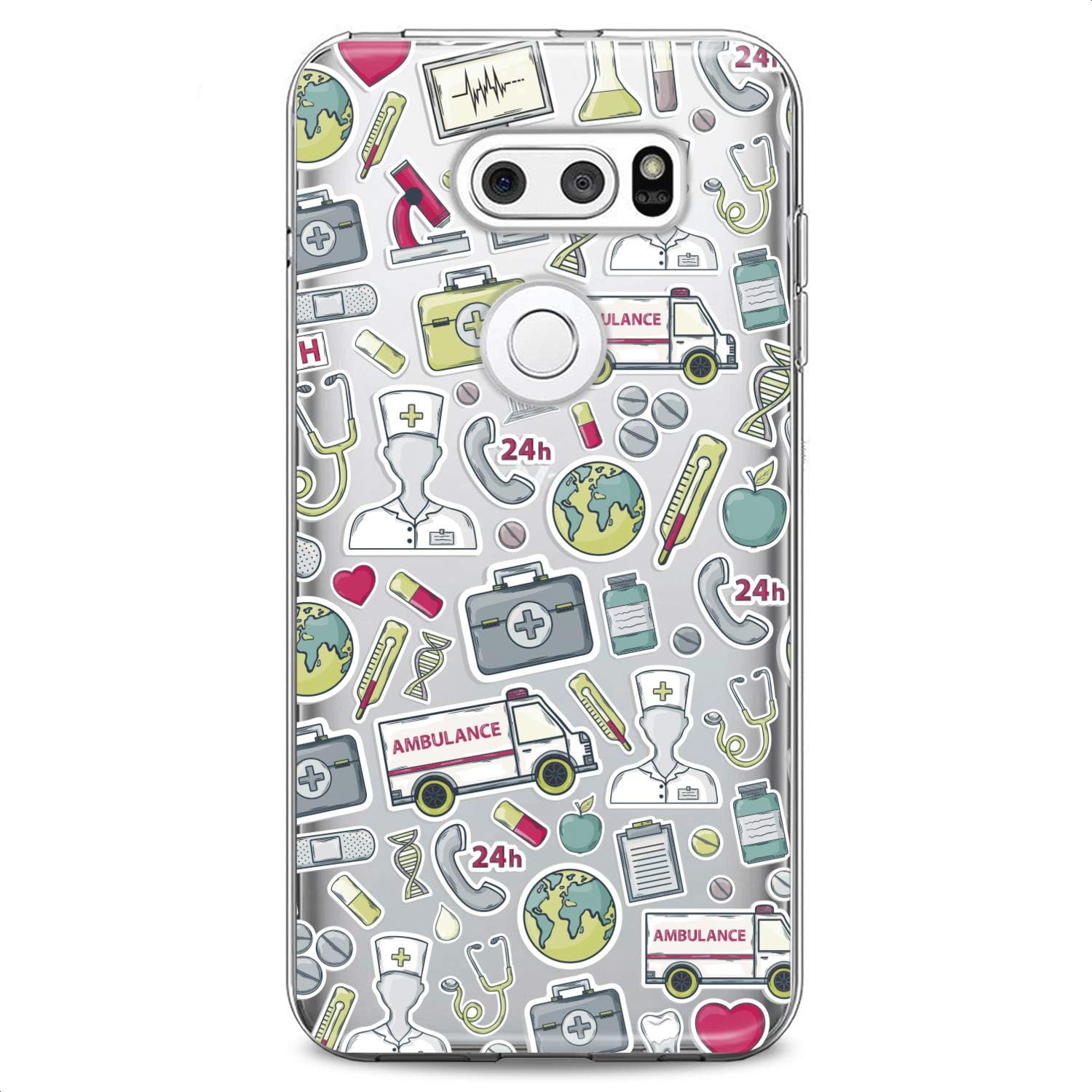 Case Replacement for LG G7 ThinkQ Fit Velvet G6 V60 5G V50 V40 V35 V30 Plus W30 Slim fit Pattern Nurse Health Girl Flexible Silicone Print Lady Ambulance Design Sticker Cute Soft Clear Medical image 3