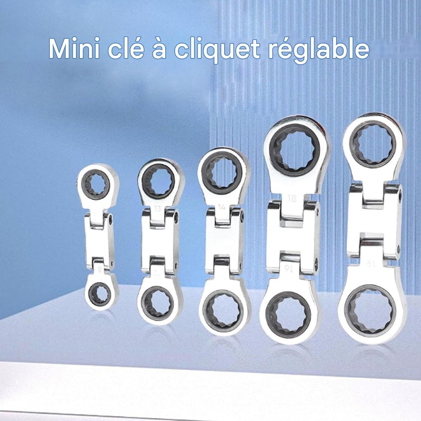 Générique Set di cricchetti – Set di 5 cricchetti a doppio allenamento e testa flessibile, chiave pieghevole a 180 gradi, strumento retrattile 19 mm, per riparazione elettronica automobilistica