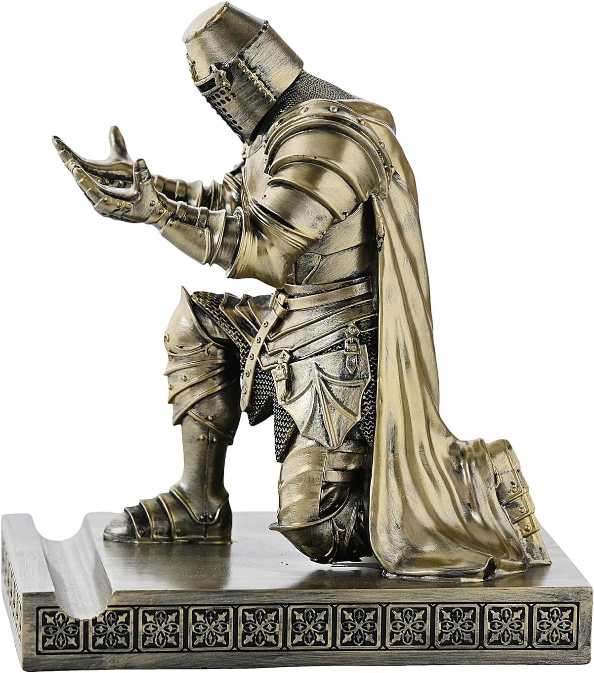 Medieval Templar Vanguard Officer Knight Pen Holder Pen Stand Desk Organizers and Accessories Resin Mobile Phone Stand as Gift for Office and Home Desk Organizer (Bronze)