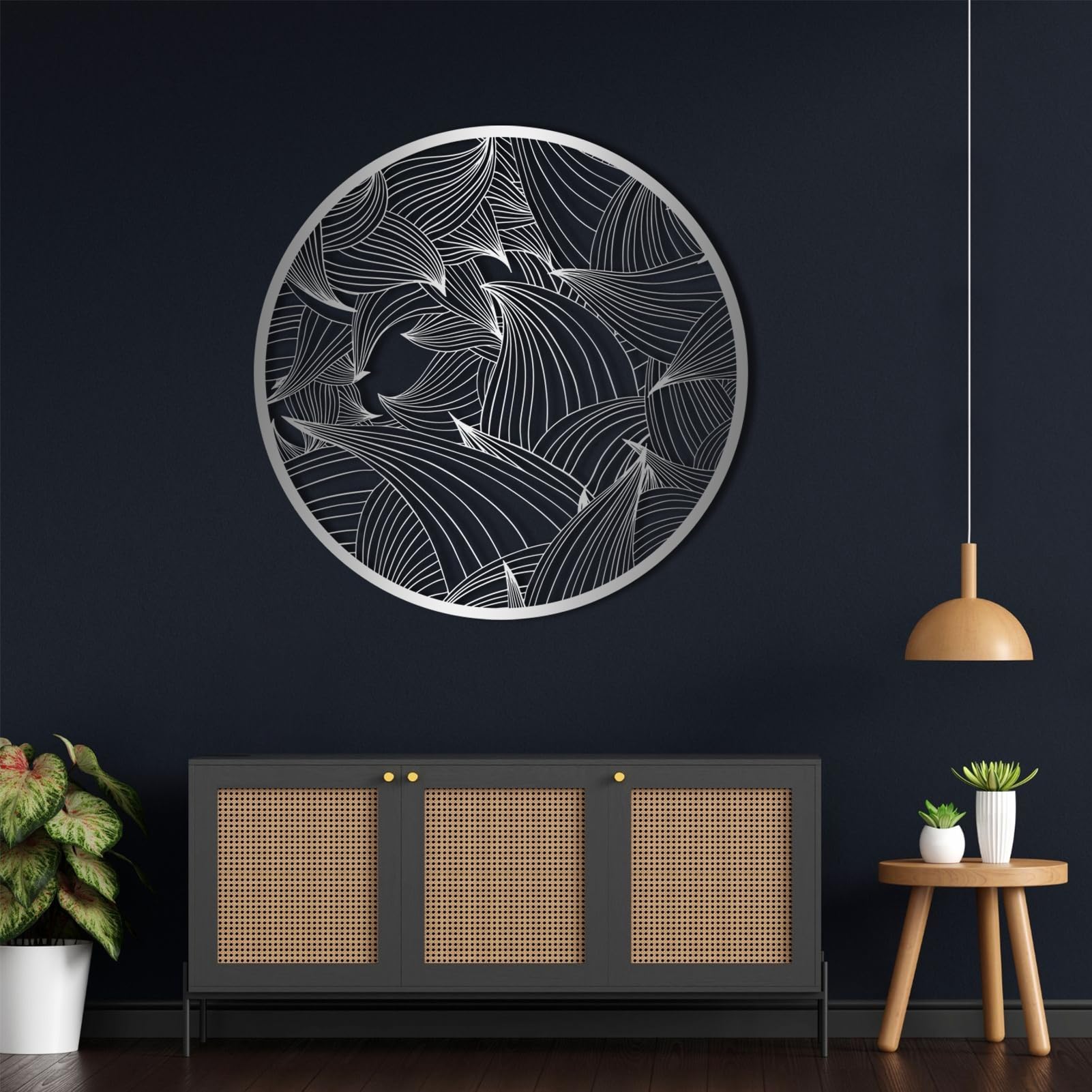 Metalowa, czarna, minimalistyczna, falowana dekoracja ścienna, metalowa, geometryczna dekoracja ścienna w stylu boho, nowoczesna rzeźba z falą do salonu, sypialni i przedpokoju (czarna, dł.
