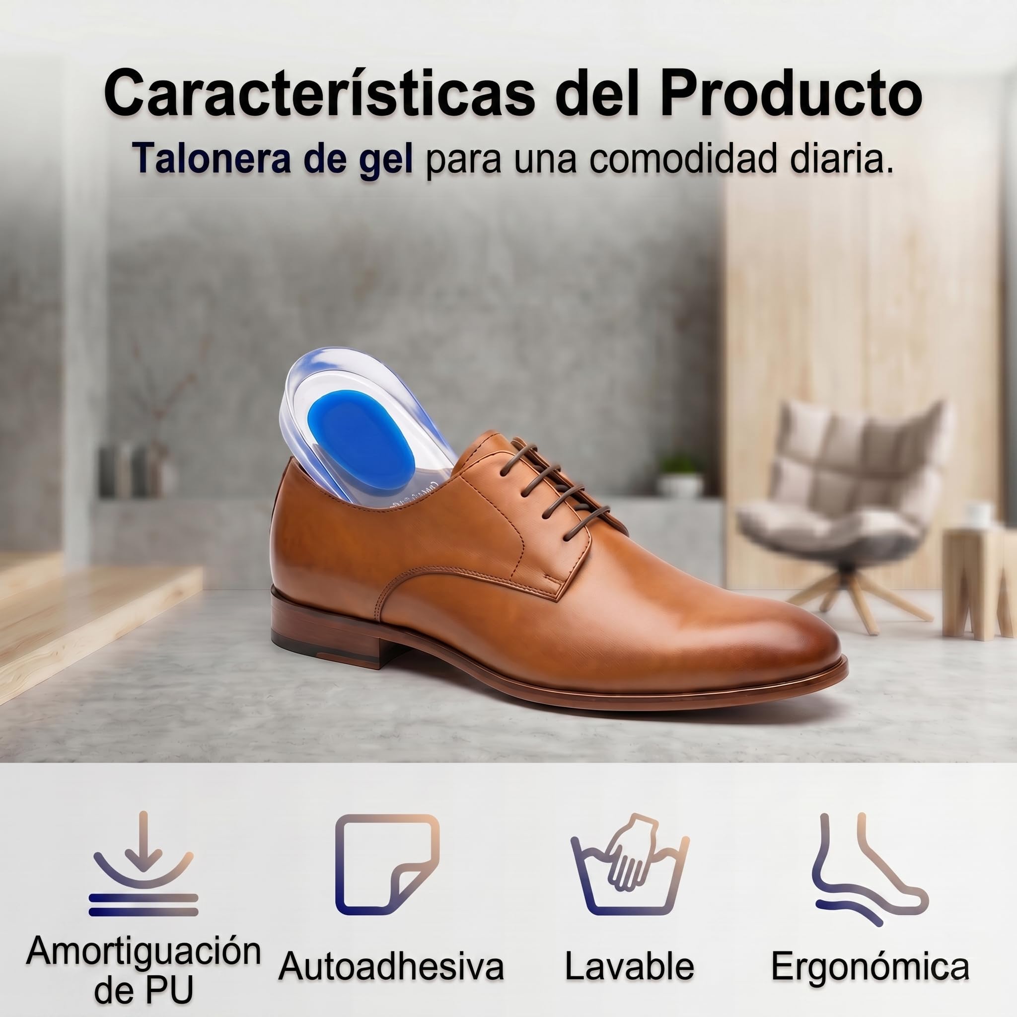 2 Pares Taloneras Silicona PU, Plantillas de Gel para Talón, Anti-Dolor para Fascitis Plantar y Espolones Calcáneos, Reducen Presión e Impacto, Tamaño 39-45 (Azul)