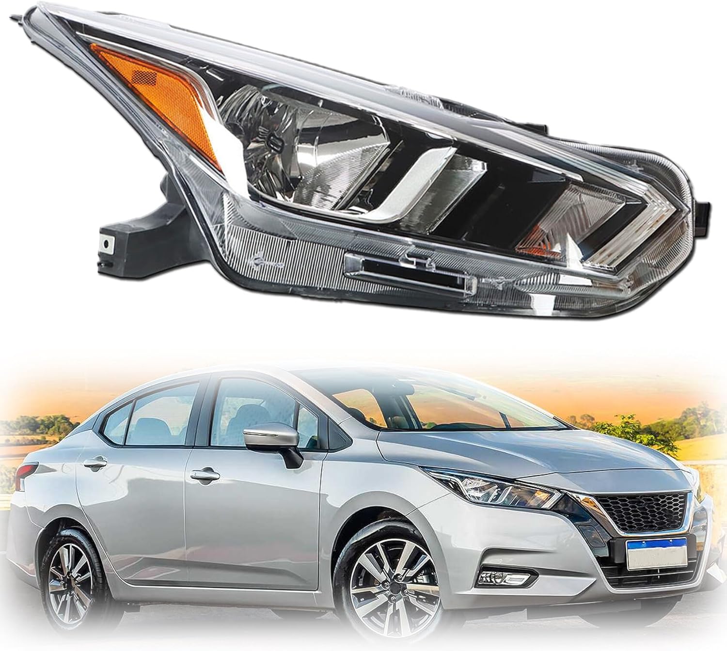 Halogen Passenger Side Headlight Assembly Replacement for 2020 2021 Versa Headlamp Assembly