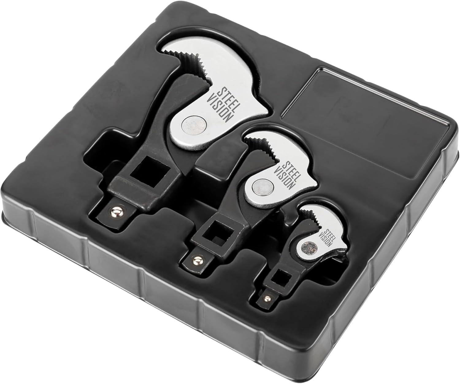 3-Piece Adjustable Crowfoot Wrench Set: Spring Loaded Auto Adjusting Wrench, 5–32mm (3/16"–1-1/4"), Self-Adjusting Universal Wrench, Male & Female Square Drives for Ratchet, Breaker Bar, Extension Bar