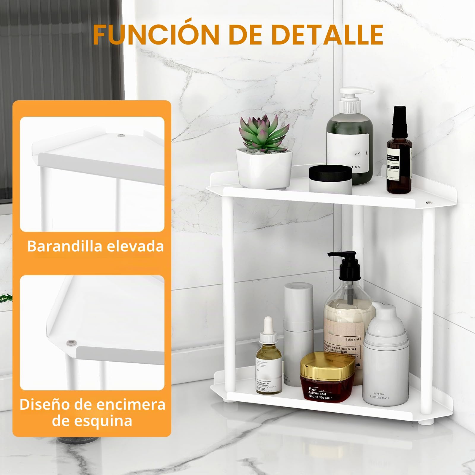 Jesginboo Organizador de encimera de baño de 2 niveles, estante esquinero organizador de tocador, cuidado de la piel, organizadores de encimera de maquillaje, cocina, almacenamiento de encimera de