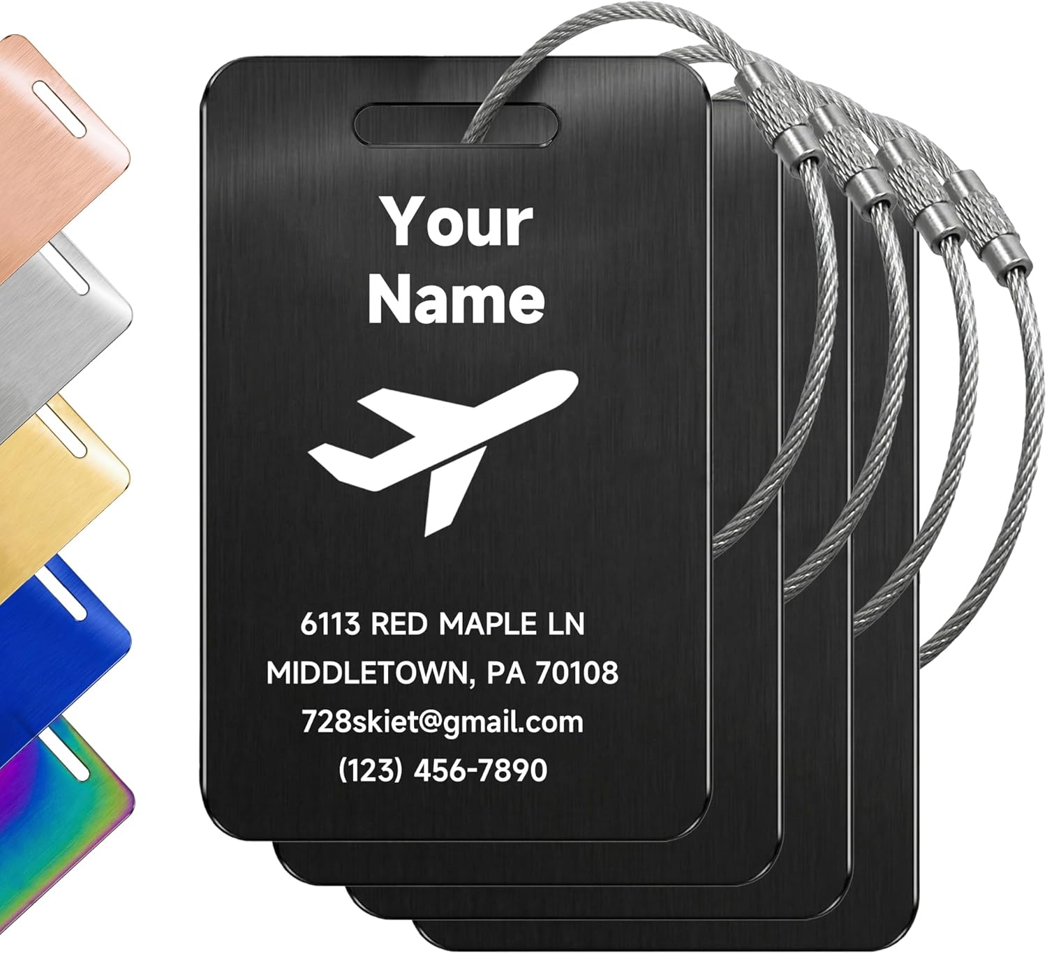 Custom Stainless Steel Luggage Tags, Personalized Laser Engraved Tags, Heavy Duty Travel ID Identification Tags for Backpacks & Duffel Bags, Easy to Spot at Baggage Claim, 6 Colors Available.