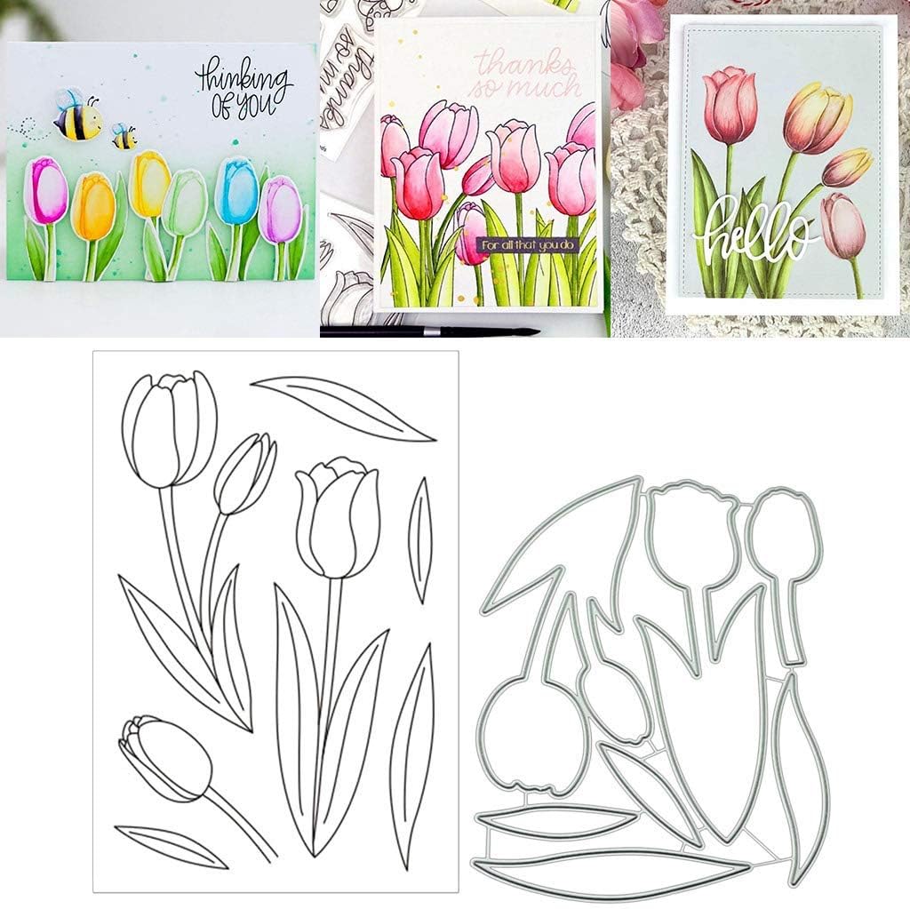 Tulip Silicone Clear Stamp and Die Sets for Card Making, DIY Embossing Photo Album Decorative Craft