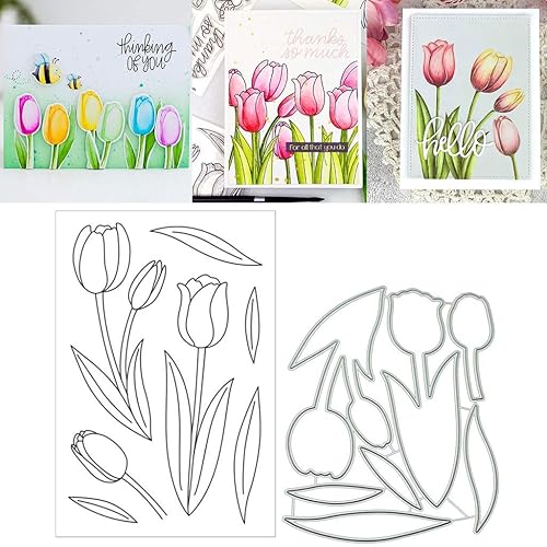 Tulip - Juego de sellos y troqueles transparentes de silicona para hacer tarjetas, álbum de fotos en relieve para manualidades, decoración