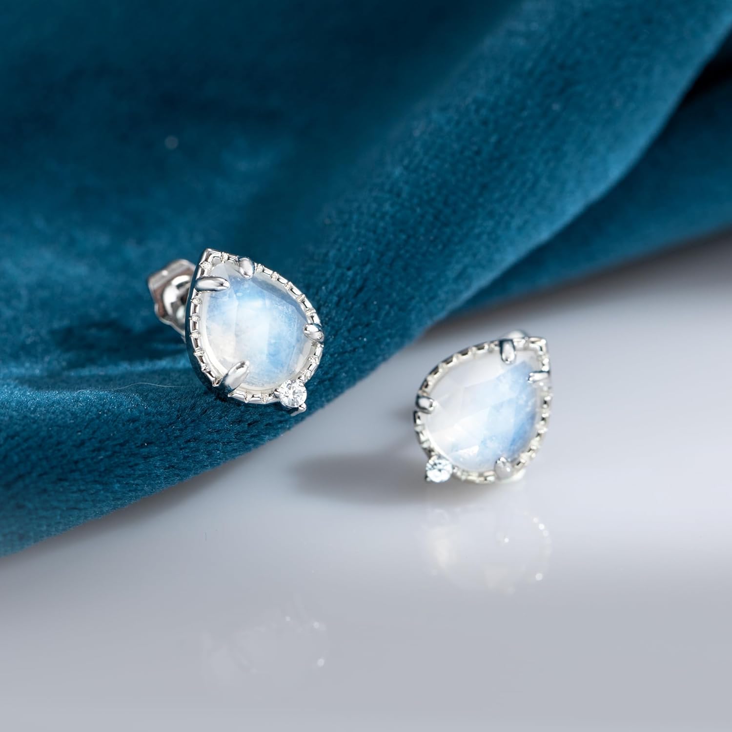 Moonstone Stud Earrings 925 Sterling Silver Rainbow Moonstone Earrings 4mm/5mm/6mm Natural Round Gemstone Jewelry Gifts for Women - Image 4