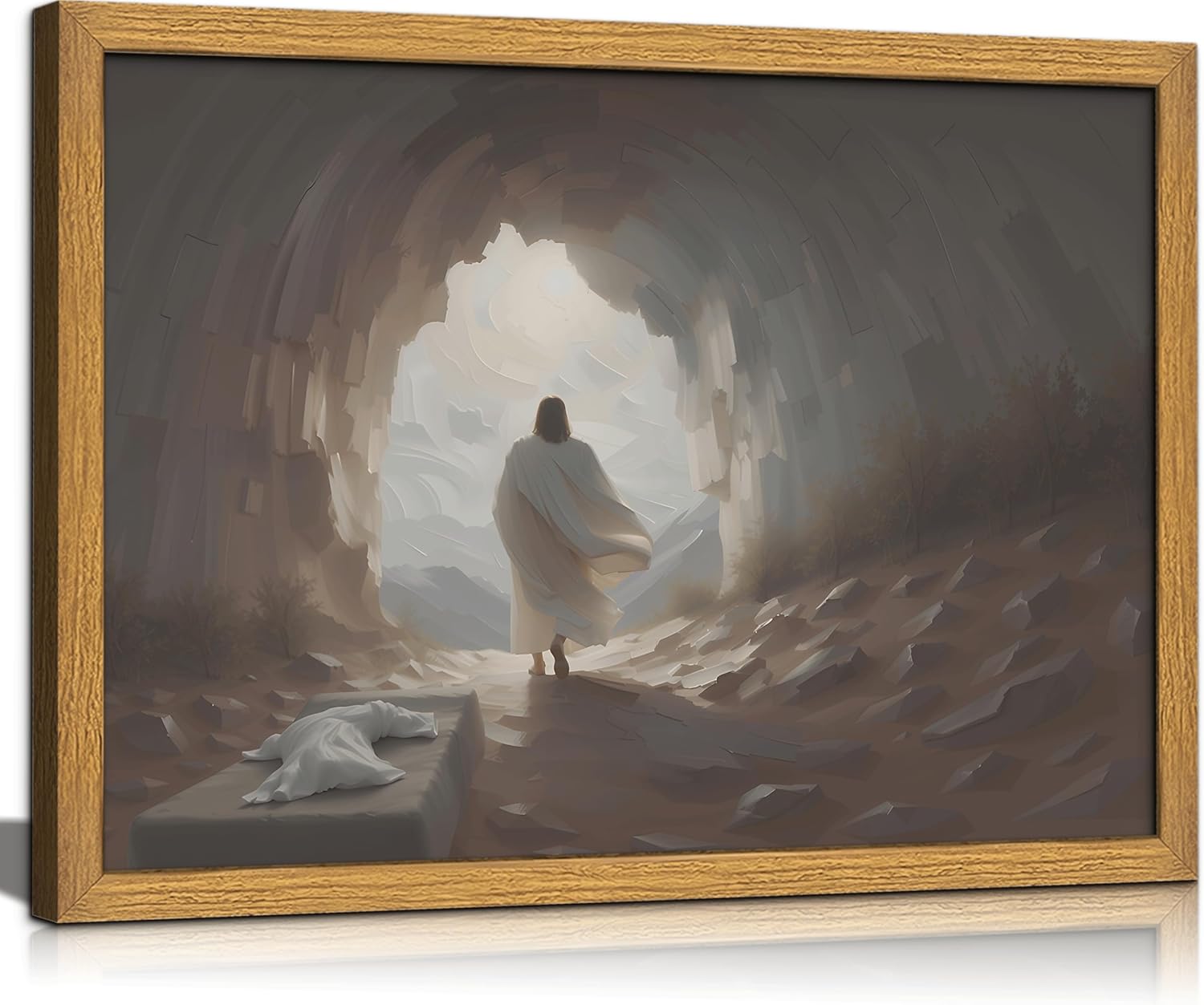 SOUHLP Framed Jesus Christ Resurrection Empty Tomb Modern Canvas Wall Art Religious Christian Spiritual Painting for Living Room Bedroom Prayer Room Decor He Is Risen Easter Gift 16x24in