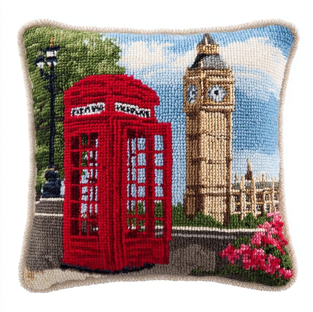 Wallustrioaw Retro Telephone Booth Latch Hook Pillow Kits Pillow Cover,